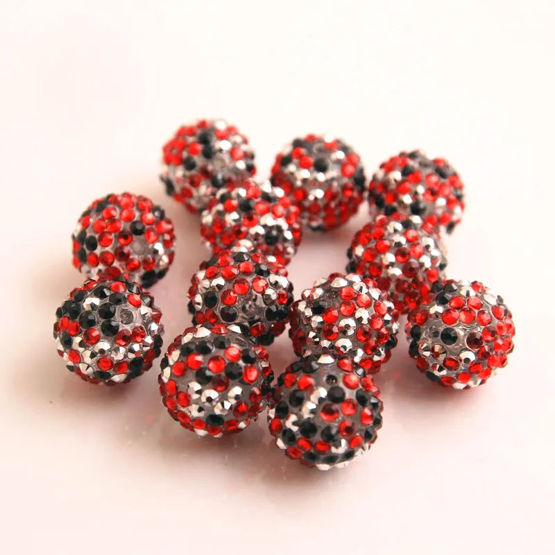 OYOKZA Red Silver Confetti Resin Rhinestone Ball Beads 100pcs