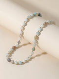 6mm Amazonite Beaded Choker Necklace w/ Stainless Steel Lobster Clasp