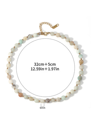 6mm Amazonite Beaded Choker Necklace w/ Stainless Steel Lobster Clasp