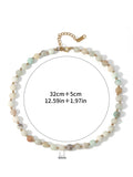6mm Amazonite Beaded Choker Necklace w/ Stainless Steel Lobster Clasp