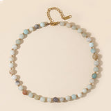 6mm Amazonite Beaded Choker Necklace w/ Stainless Steel Lobster Clasp
