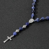 8 Mm Oaiite Rosary Bracelet for Men Blue-Vein Beads Crucifix Cross