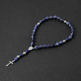 8 Mm Oaiite Rosary Bracelet for Men Blue-Vein Beads Crucifix Cross