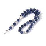 8 Mm Oaiite Rosary Bracelet for Men Blue-Vein Beads Crucifix Cross