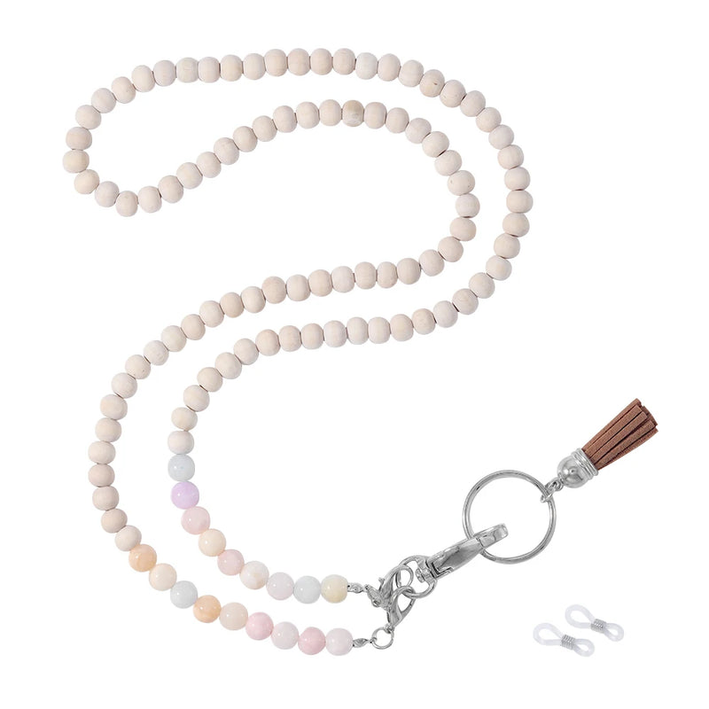 8Mm Wooden Rosary Beads Yoga Necklace Glasses Chain Key- Mask Chain Holder