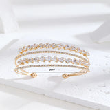 CZ Plated Women Cuff Bangle Multi-Layer Crystal Bracelet