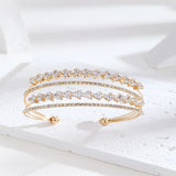 CZ Plated Women Cuff Bangle Multi-Layer Crystal Bracelet