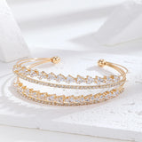 CZ Plated Women Cuff Bangle Multi-Layer Crystal Bracelet