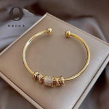 Cubic Zircon Stone Rhodium Plated Cuff Bangle Copper Bracelet