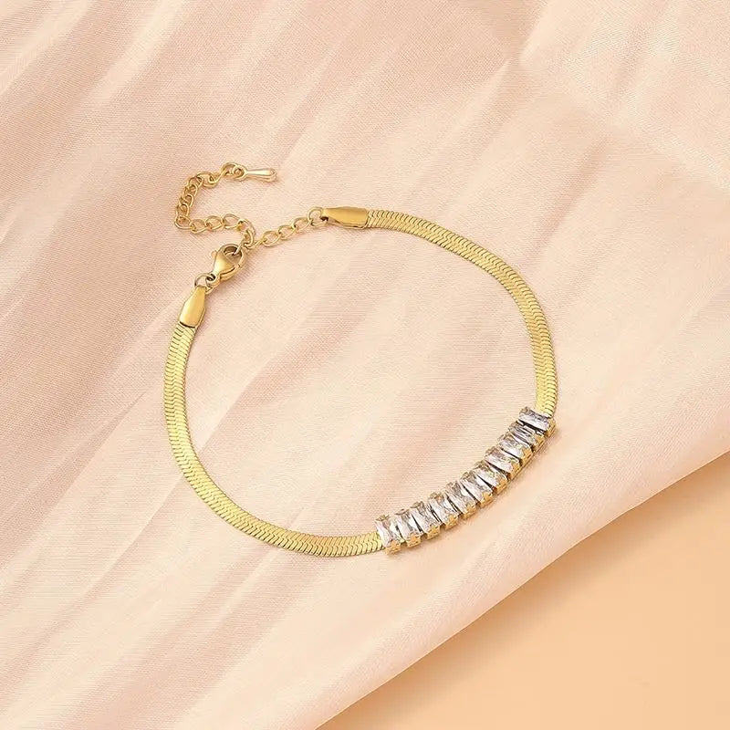 Square Cubic Zircon Tennis Bracelet Adjustable Jewelry