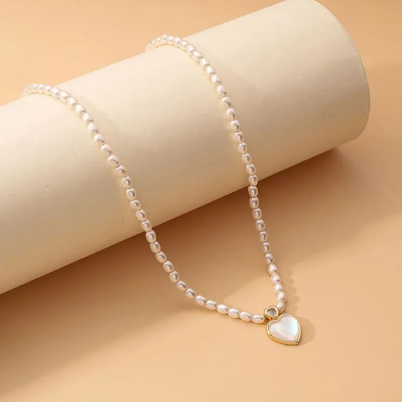 Pearl Heart Necklace Beaded Choker Chain Valentines Bridesmaid Gift