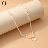 Pearl Heart Necklace Beaded Choker Chain Valentines Bridesmaid Gift