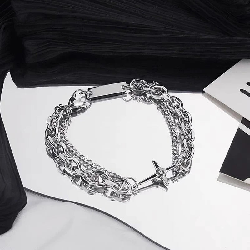 Star Charm Double Links Chains Bracelet Jewelry Men