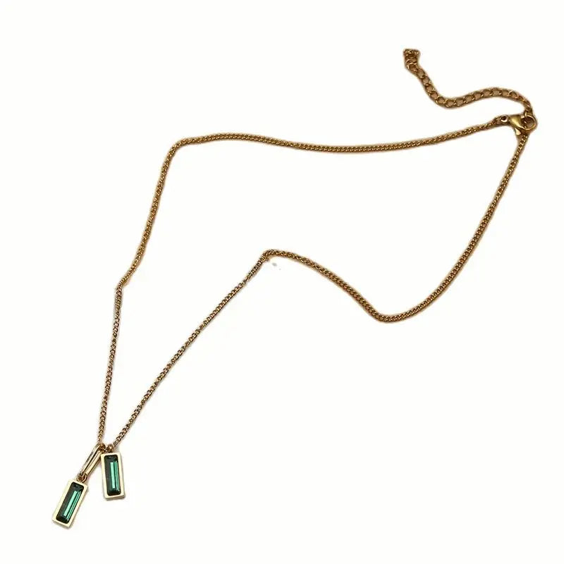 Vintage Green Zircon Crystal Pendant Necklace For Women
