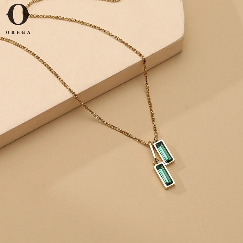 Vintage Green Zircon Crystal Pendant Necklace For Women