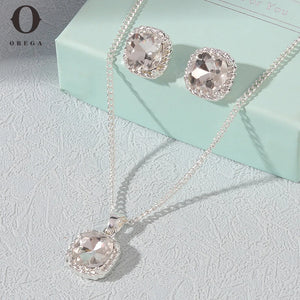 Crystal Stone Round Choker Necklace Earring Set