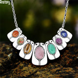 Natural 7 Chakra Stone Necklace For Women Antique Silver Plated