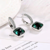 Geometric Crystal Square Ear Buckle Silver Earrings