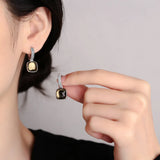 Geometric Crystal Square Ear Buckle Silver Earrings