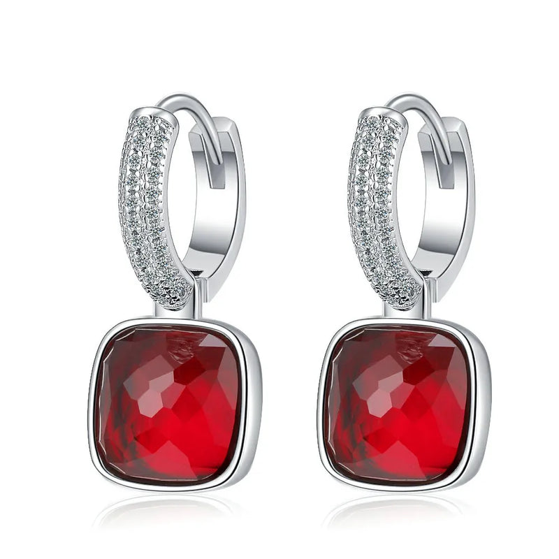 Crystal Geometric Square 925 Silver Earrings