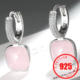 Geometric Crystal Square Ear Buckle Silver Earrings