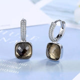 Geometric Crystal Square Ear Buckle Silver Earrings