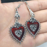 Occult Dark Goth Drop Earring Jewelry Blood Rose Heart Oil Bat Gothic Earrings