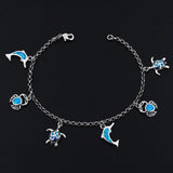 Ocean Sea Turtle Fire Opal Charm Bracelet with Crab & Dolphin