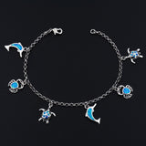Ocean Sea Turtle Fire Opal Charm Bracelet with Crab & Dolphin