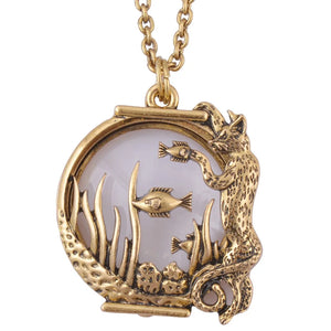 Ocean Fish Magnifier Glass Pendant Necklace Antique Jewelry