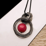 Ocean Red Pearl Ball Pendant Long Necklace Women Chain Jewelry
