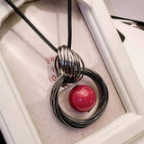 Ocean Red Pearl Ball Pendant Long Necklace Women Chain Jewelry