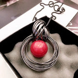 Ocean Red Pearl Ball Pendant Long Necklace Women Chain Jewelry