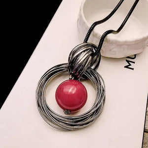 Ocean Red Pearl Ball Pendant Long Necklace Women Chain Jewelry
