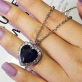 Oceanheart Chocker Necklace 925 Sterling Silver Lab Sapphire Bridal Charm
