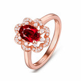 Red Crystal Ring Rose Party Wedding Rings Jewelry Hollow for Women Girls