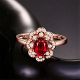 Red Crystal Ring Rose Party Wedding Rings Jewelry Hollow for Women Girls