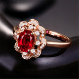 Red Crystal Ring Rose Party Wedding Rings Jewelry Hollow for Women Girls