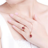 Red Crystal Ring Rose Party Wedding Rings Jewelry Hollow for Women Girls