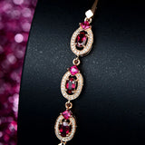 Rose Oval CZ Red Crystal Bracelet for Women Girls Gift