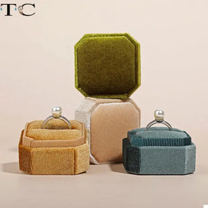 Octagonal Corduroy Ring Storage Box Double Ring Box