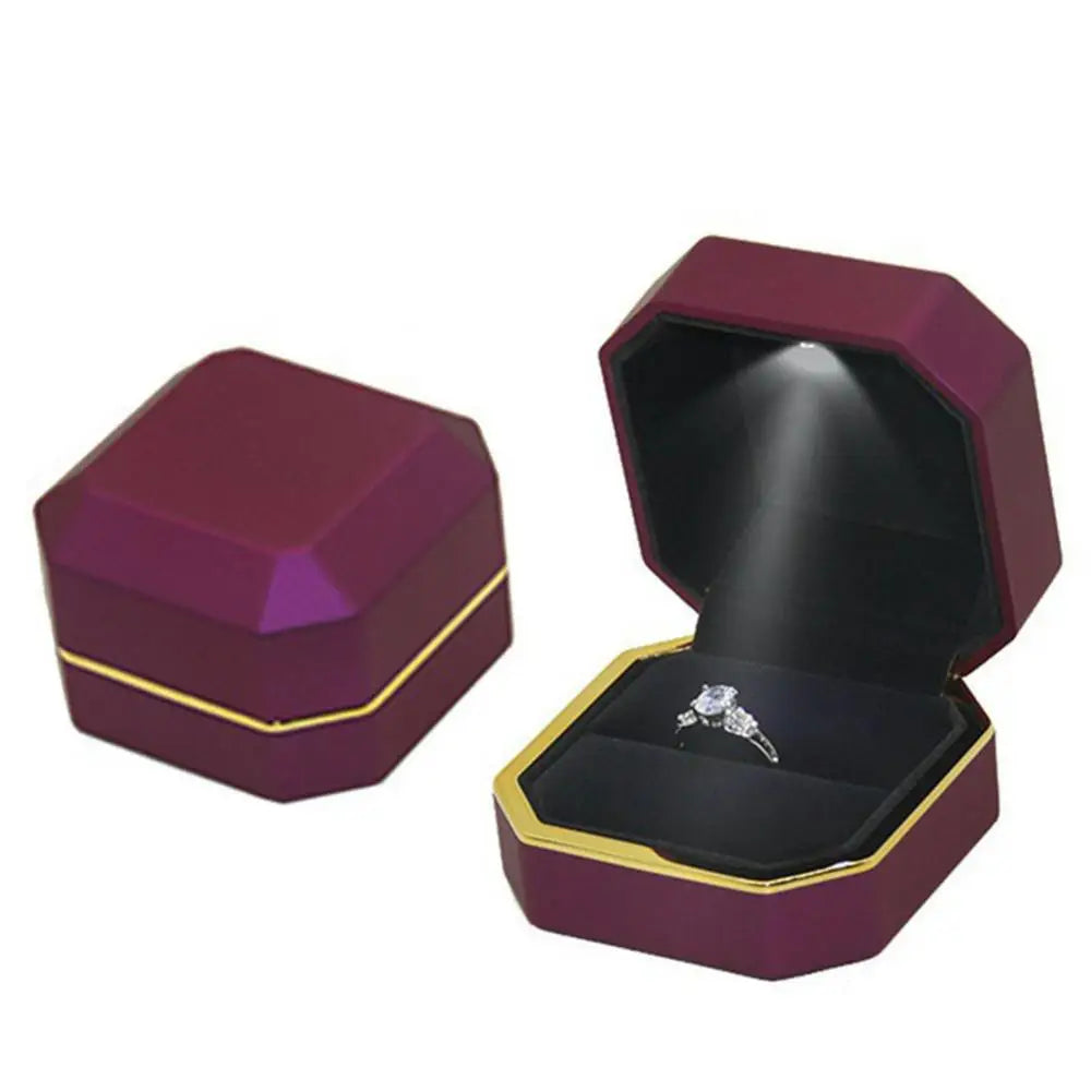 Octagonal LED Light Ring Jewelry Storage Box Organizer