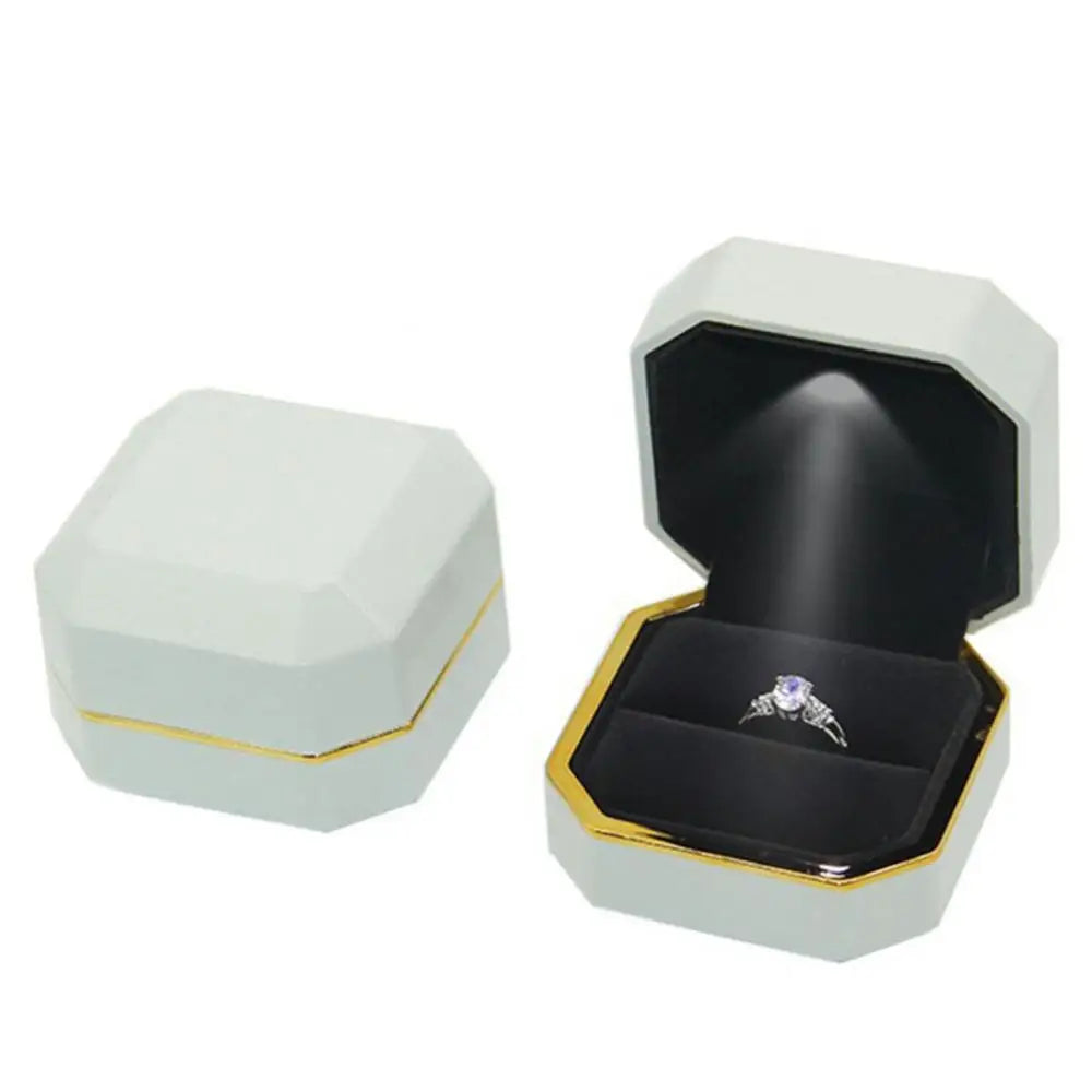 Octagonal LED Light Ring Jewelry Storage Box Organizer