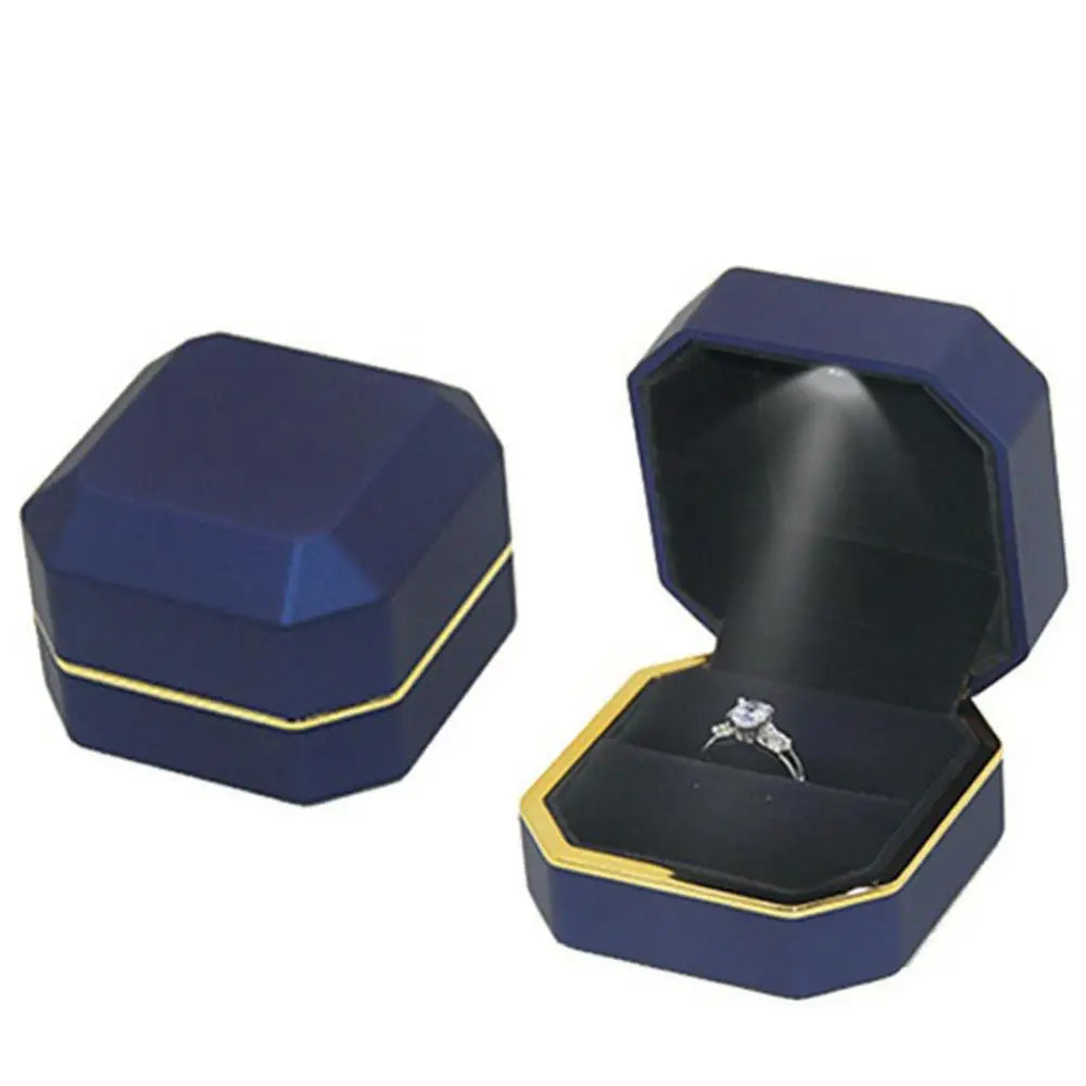Octagonal LED Light Ring Jewelry Storage Box Organizer
