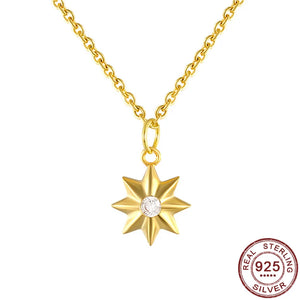 Octagonal Star CZ Queen Sun Pendant Necklace 925 Sterling Silver Crystal