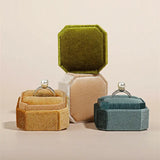 Octagonal Velvet Double Ring Box Detachable Lid Engagement