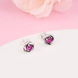 Pink Eternity Circle Stud Earrings 925 Sterling Silver Brincos for Women