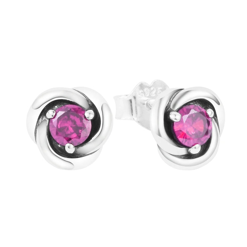 Pink Eternity Circle Stud Earrings 925 Sterling Silver Brincos for Women