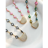 Oil Eye Necklace Pink Titanium Steel with Zircon Heart Pendant