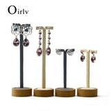 2 Pcs Solid Wood Earring Display Stand Round Bottom Jewelry Organizer